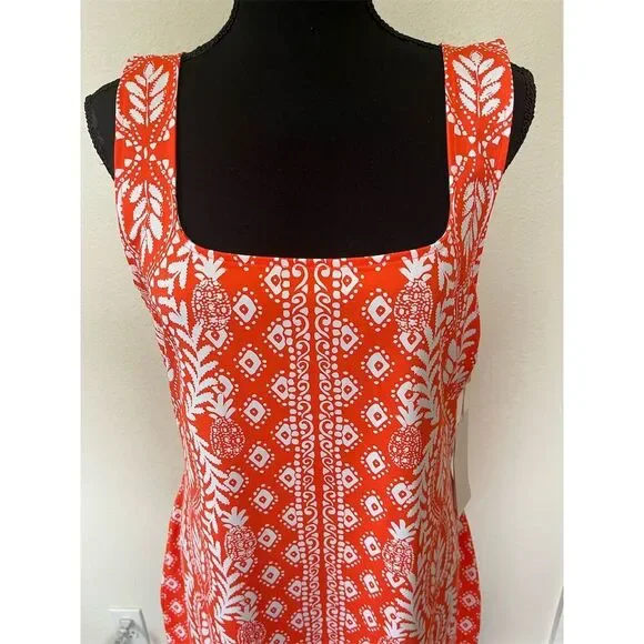 Lilly Pulitzer Women's Orange & White Sleeveless Shift Dress Casual/cover up - Picture 3 of 7